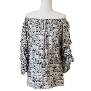 Cubism Los Angeles Ruched 3/4 Sleeve Off Shoulder Blouse - Size L